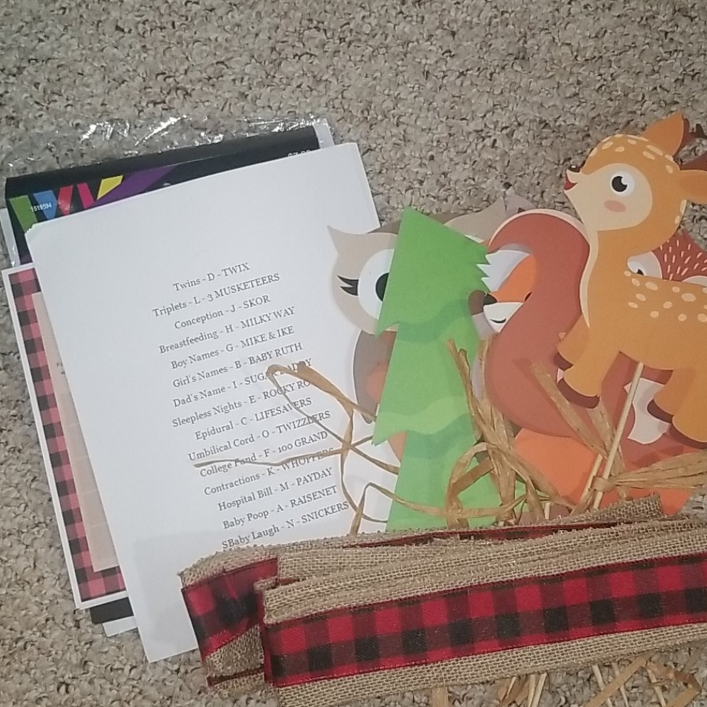 Woodland animal theme baby shower items
